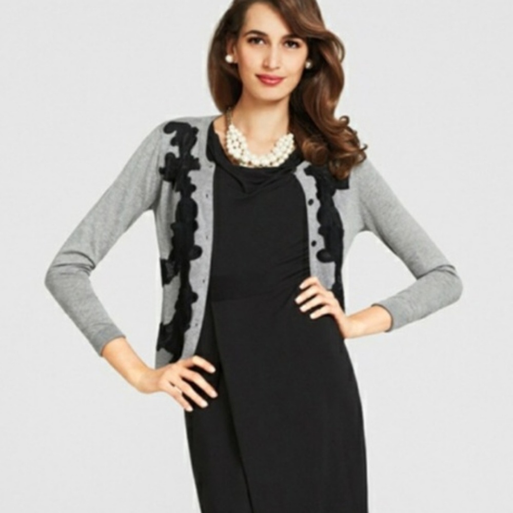 CAbi Lace Grey/Black Button Cardigan Small